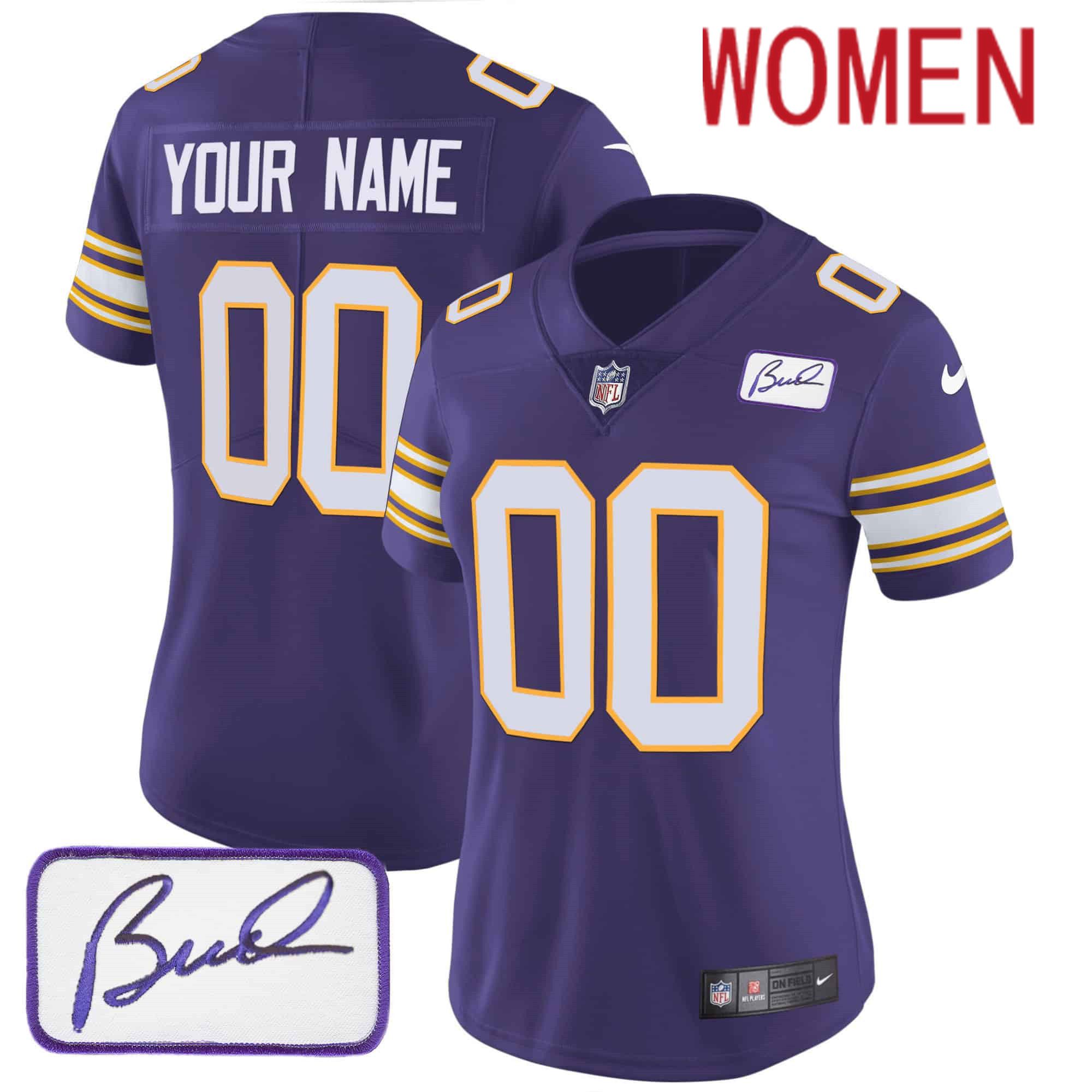 Women Minnesota Vikings Purple 2024 Nike Bud Grant Patch Classic Limited Custom NFL Jersey style 1